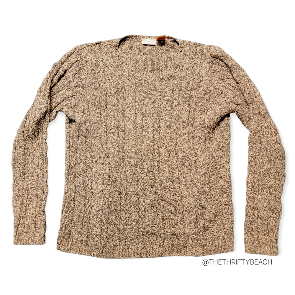 Northcrest Brown Marled Cable-Knit Crewneck Sweater - Size L
